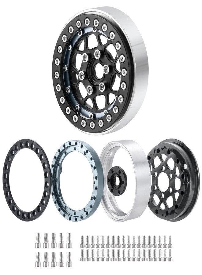 MORLORDY 4PCS RC 1.9 Beadlock Wheels Aluminum Alloy 1.9 inch Wheel Hubs Rims for 1/10 Scale RC Crawler Car SCX10 SCX10 II 90046 SCX10 III AXI03007 D90 TRX4 CC01 Upgrades - Black and Titanium - Image 4